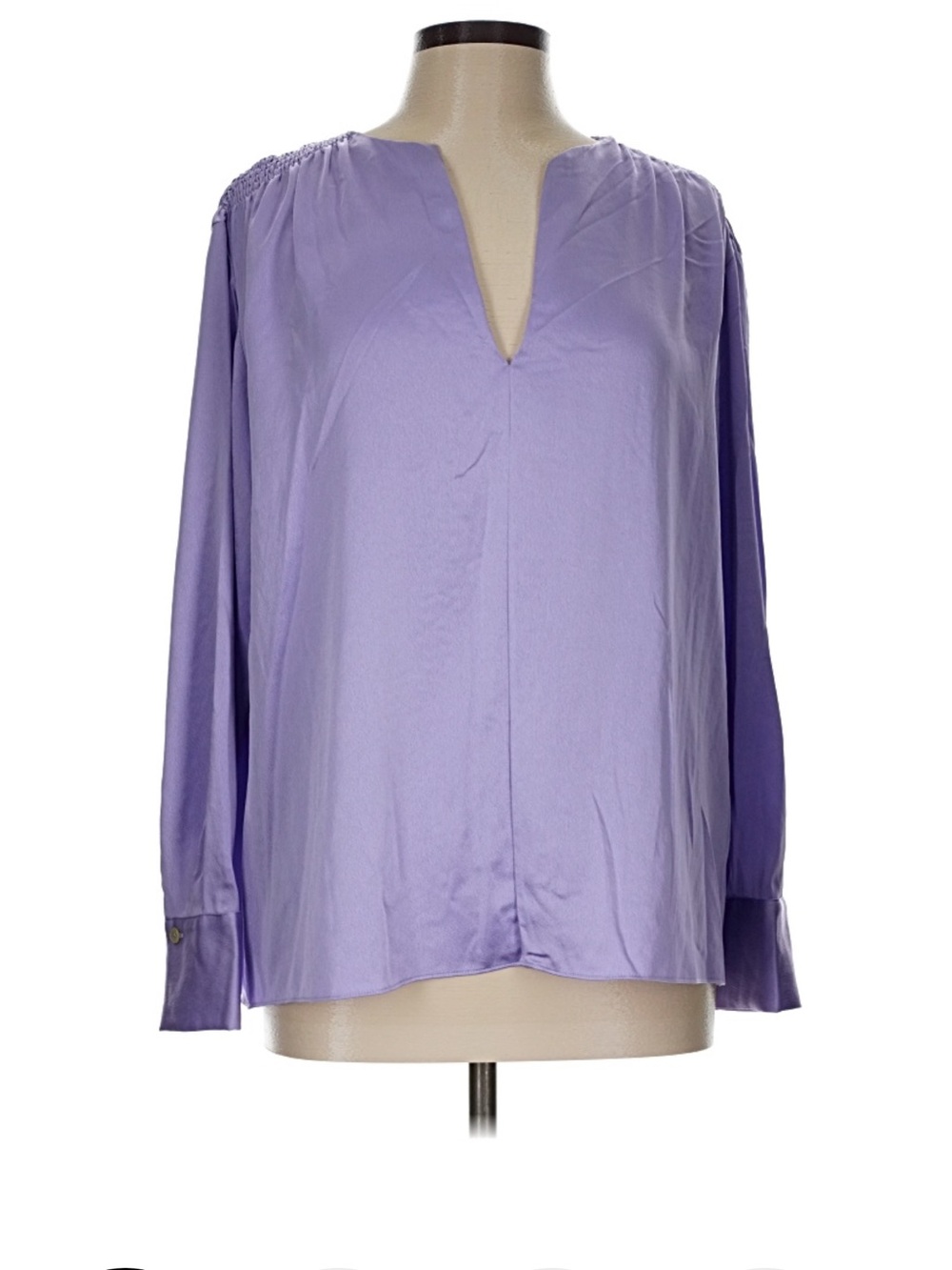 Vince Lavender Split-Neck Long Sleeve Blouse